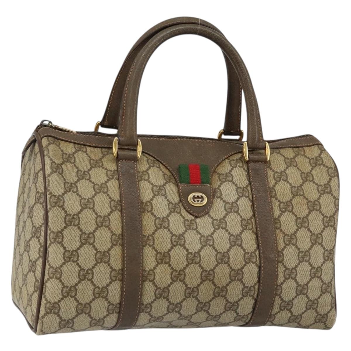 GUCCI GG Supreme Web Sherry Line Boston Bag PVC Beige Gold Auth 145080