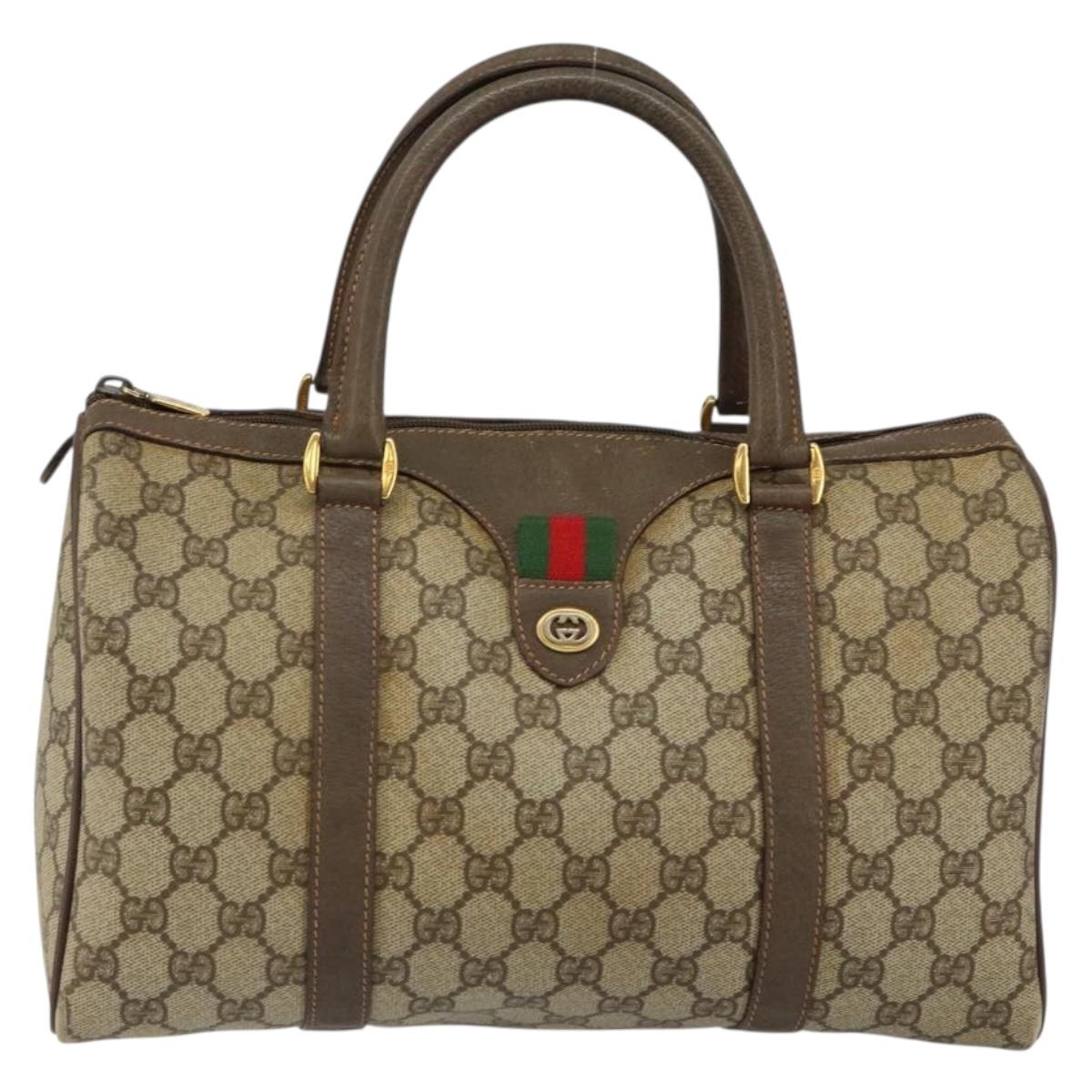 GUCCI GG Supreme Web Sherry Line Boston Bag PVC Beige Gold Auth 145080