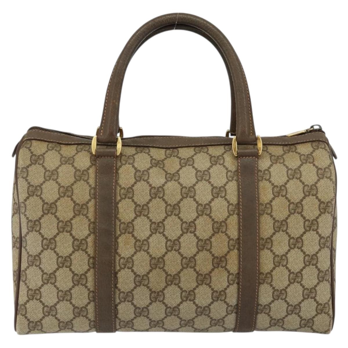 GUCCI GG Supreme Web Sherry Line Boston Bag PVC Beige Gold Auth 145080