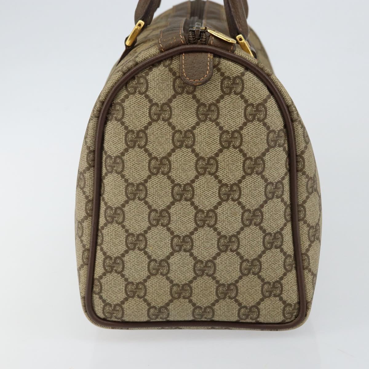GUCCI GG Supreme Web Sherry Line Boston Bag PVC Beige Gold Auth 145080