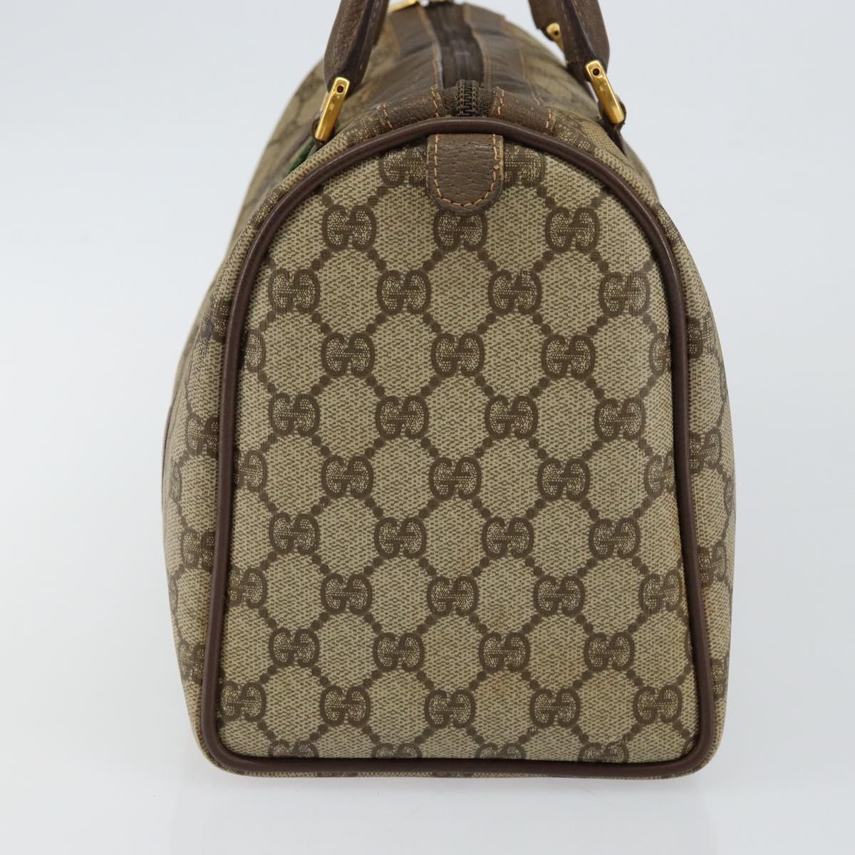 GUCCI GG Supreme Web Sherry Line Boston Bag PVC Beige Gold Auth 145080