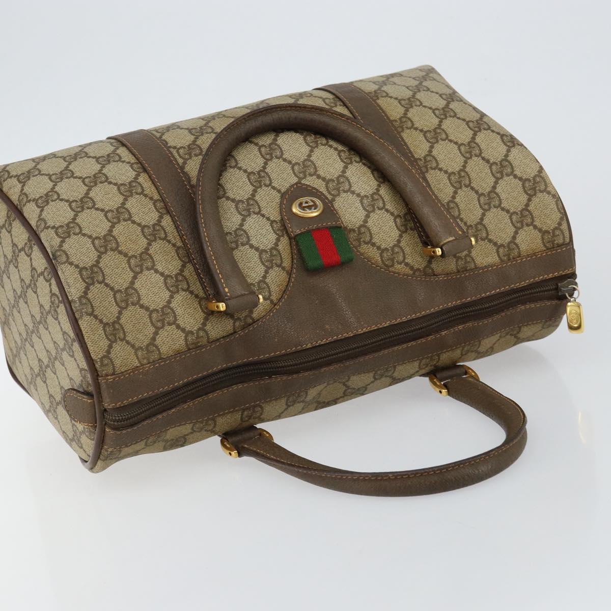 GUCCI GG Supreme Web Sherry Line Boston Bag PVC Beige Gold Auth 145080