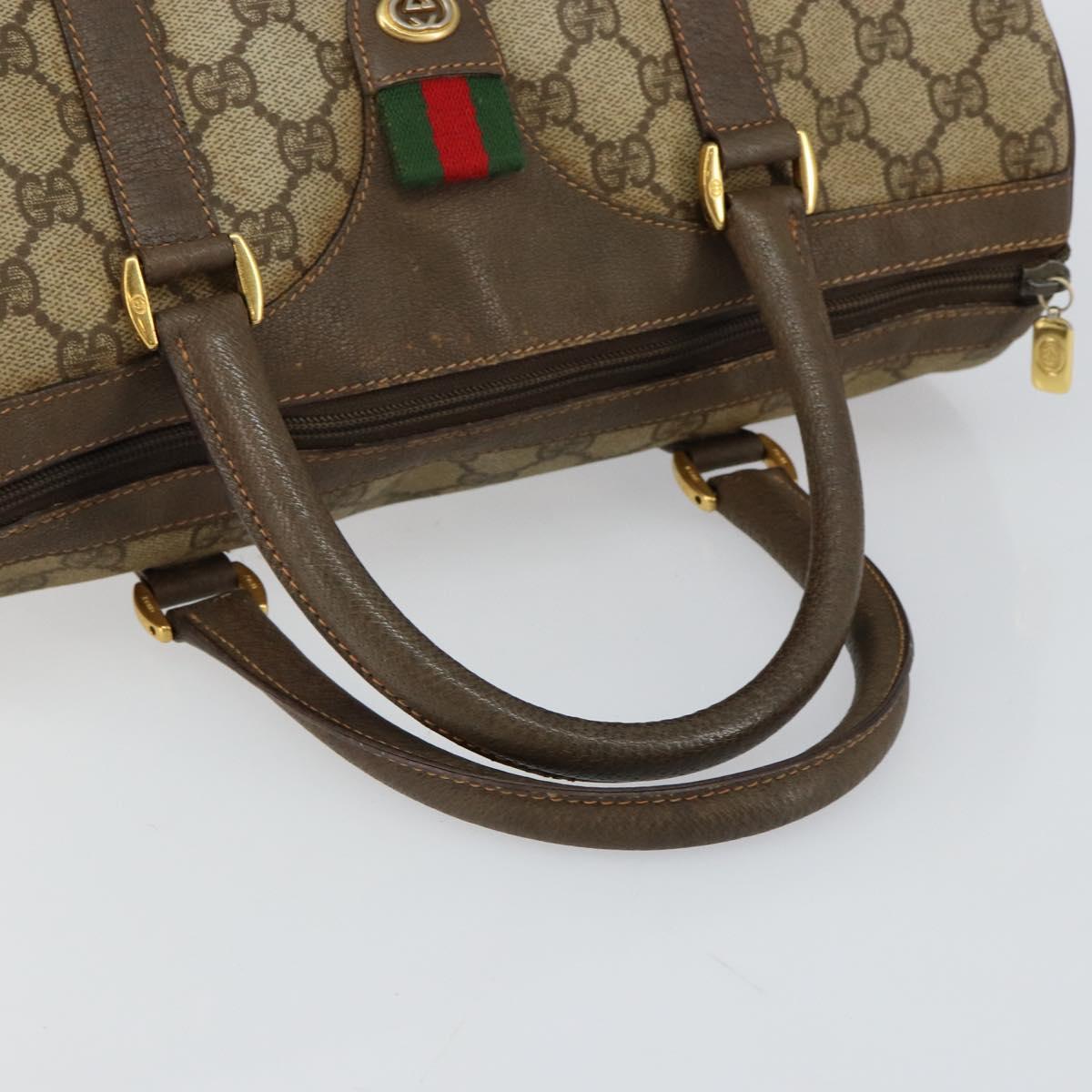 GUCCI GG Supreme Web Sherry Line Boston Bag PVC Beige Gold Auth 145080