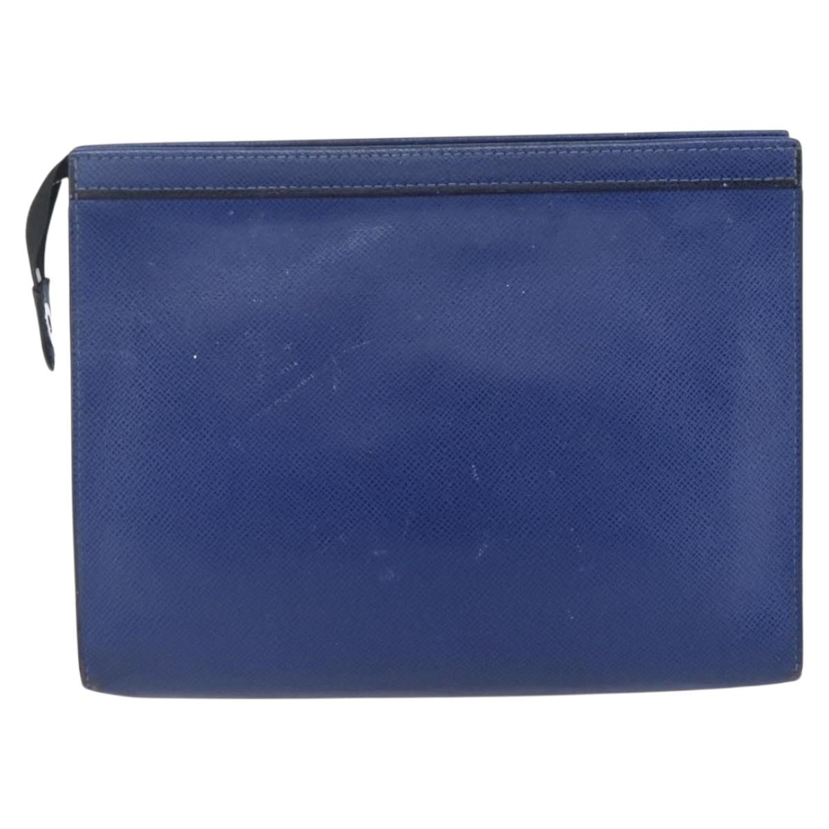 LOUIS VUITTON Taiga Pochette Voyage MM Clutch Bag Blue M30575 LV Auth 145081