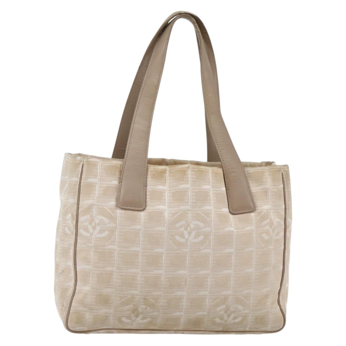 CHANEL New Travel Line Tote Bag Beige Gold CC Auth 145082