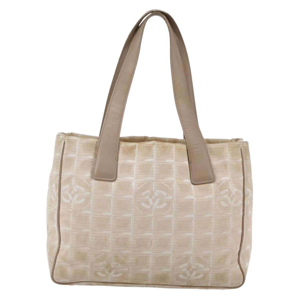 CHANEL New Travel Line Tote Bag Nylon Beige Gold CC Auth 145082