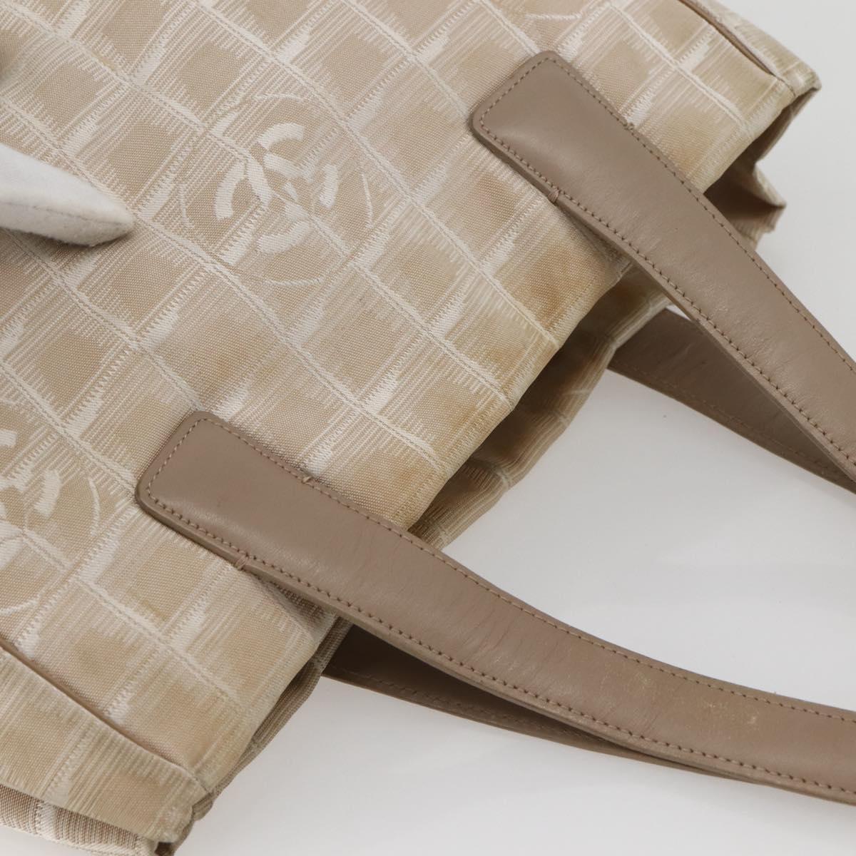 CHANEL New Travel Line Tote Bag Nylon Beige Gold CC Auth 145082