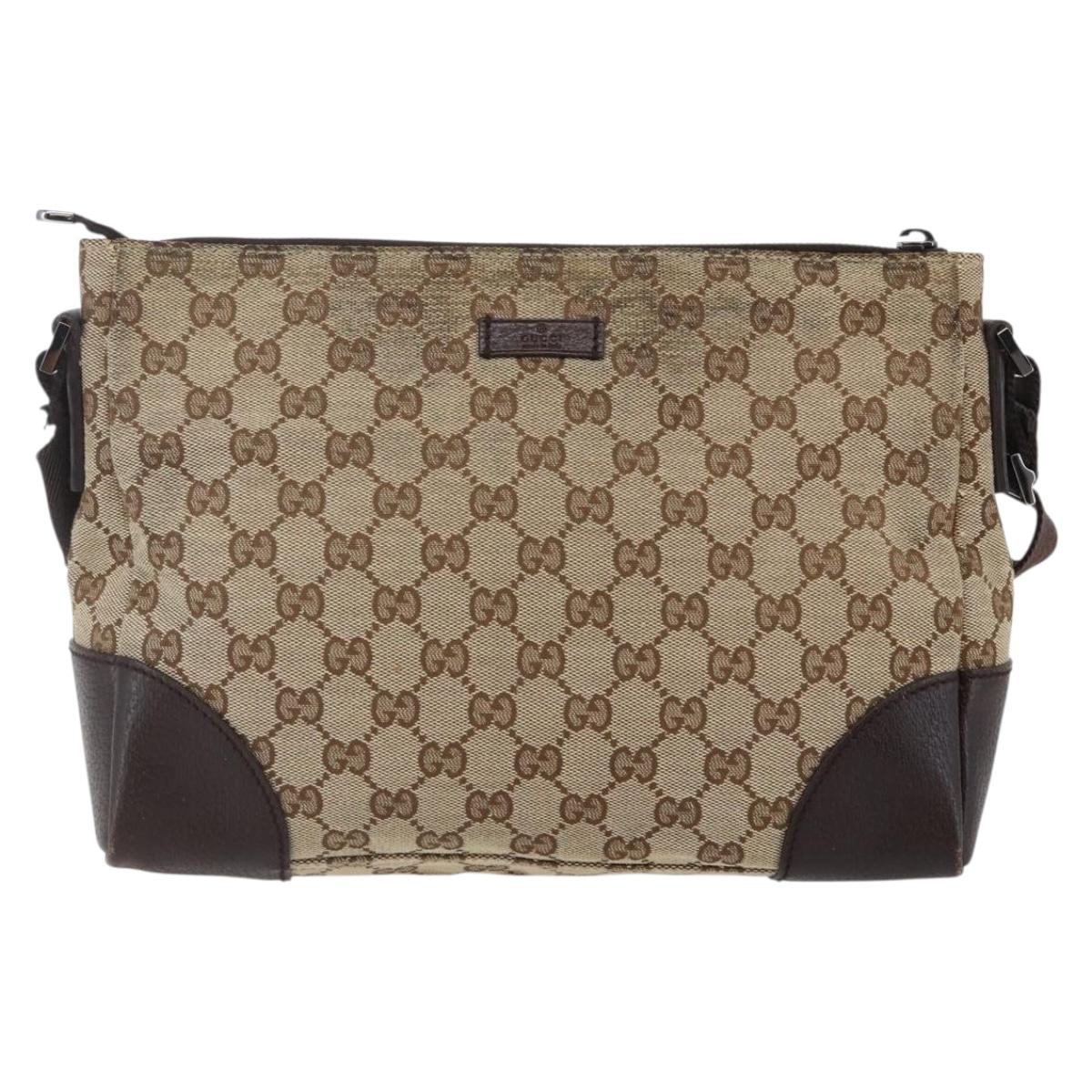 GUCCI GG Canvas Shoulder Bag Beige Silver 114273 Auth 145126