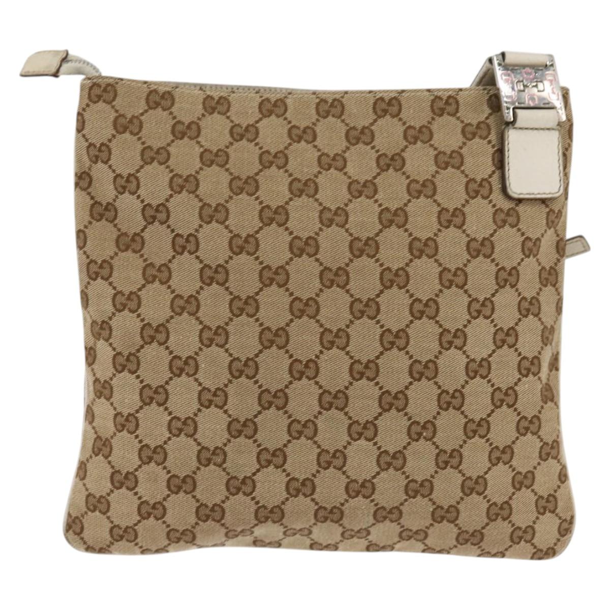 GUCCI GG Canvas Shoulder Bag Beige Silver 145809 Auth 145127