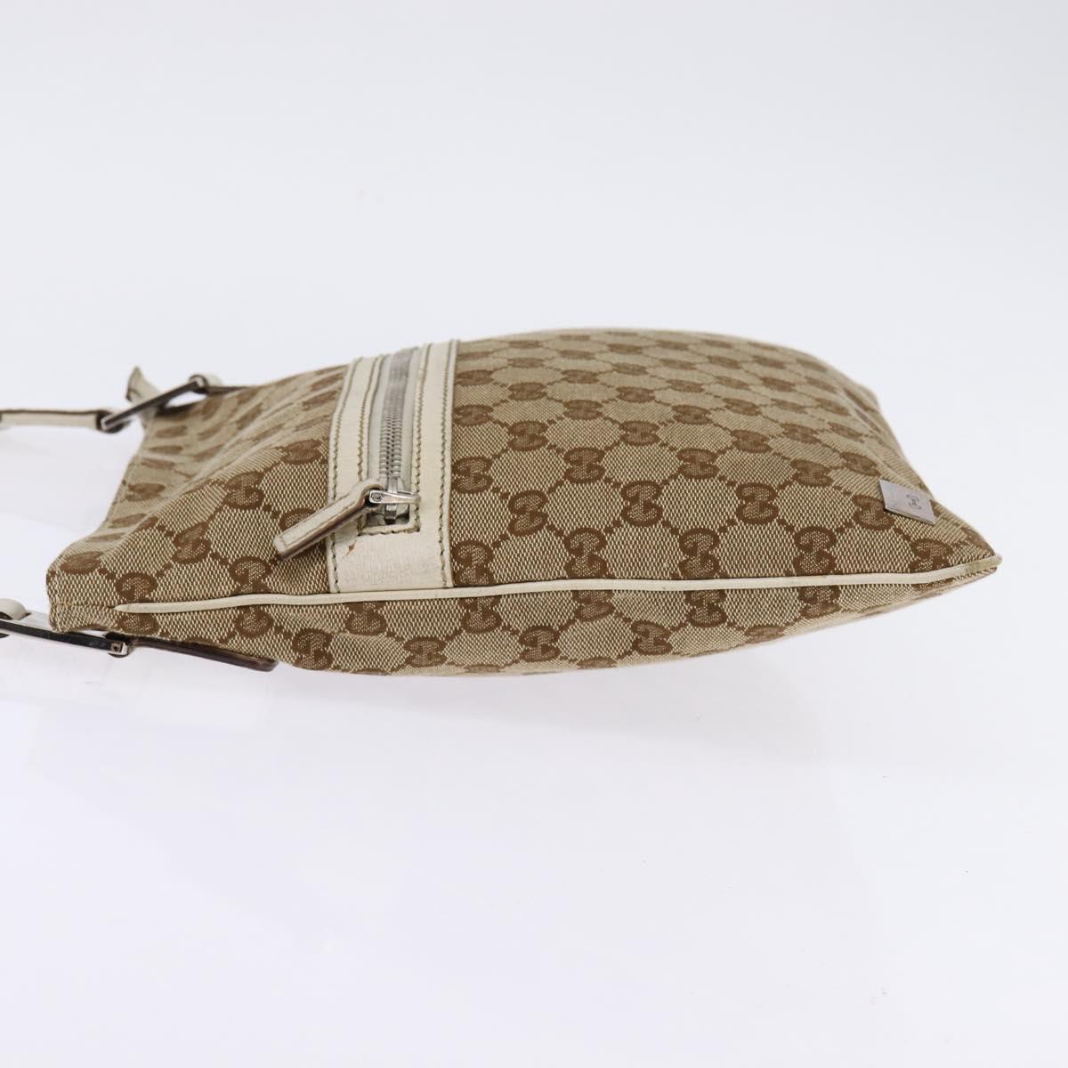 GUCCI GG Canvas Shoulder Bag Beige Silver 145809 Auth 145127