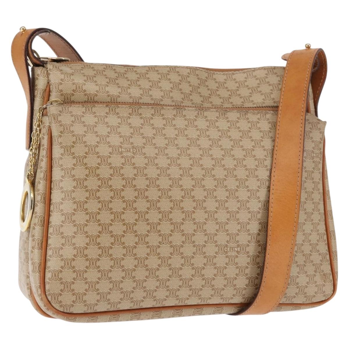 CELINE Macadam Canvas Shoulder Bag PVC Beige Gold Auth 145149