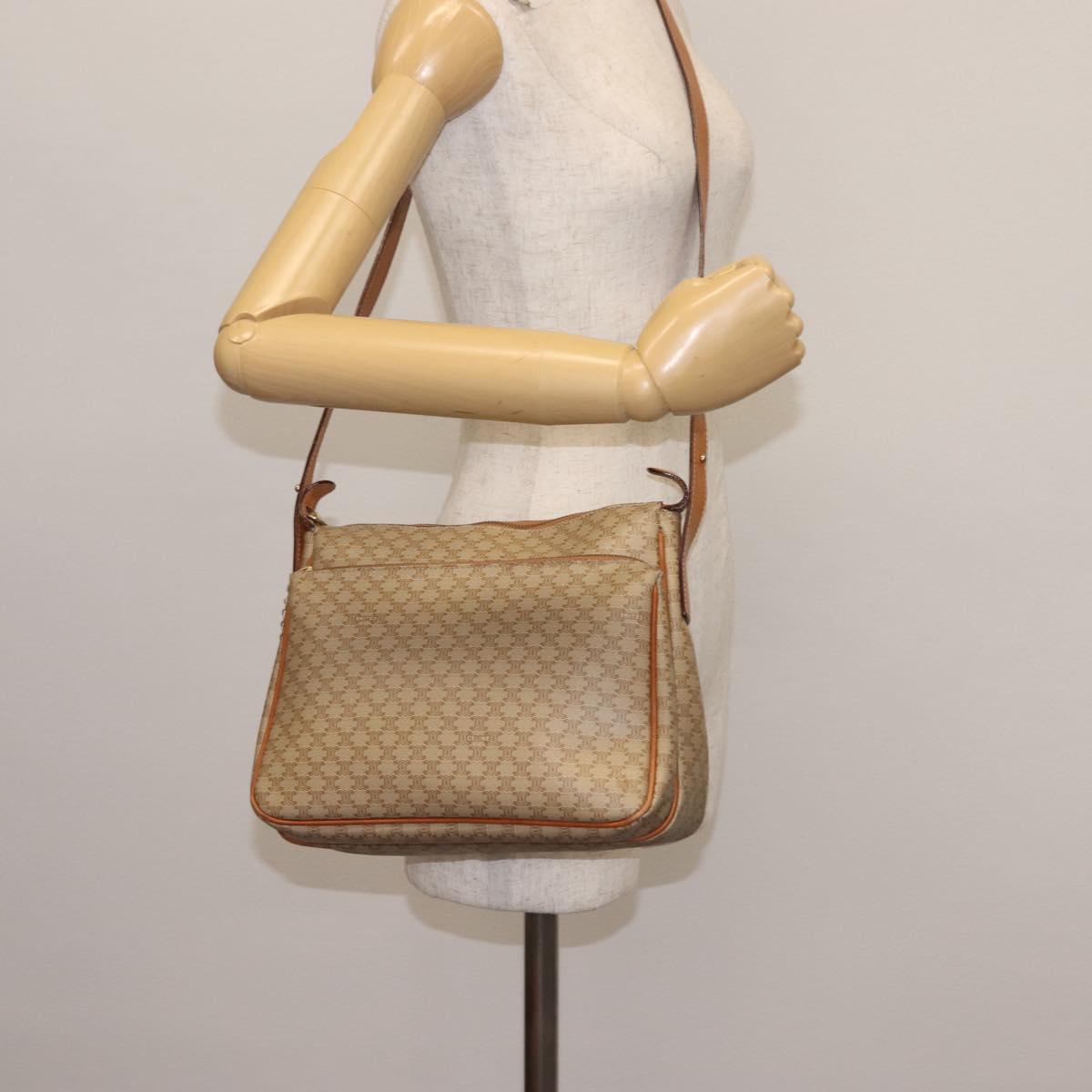 CELINE Macadam Canvas Shoulder Bag PVC Beige Gold Auth 145149
