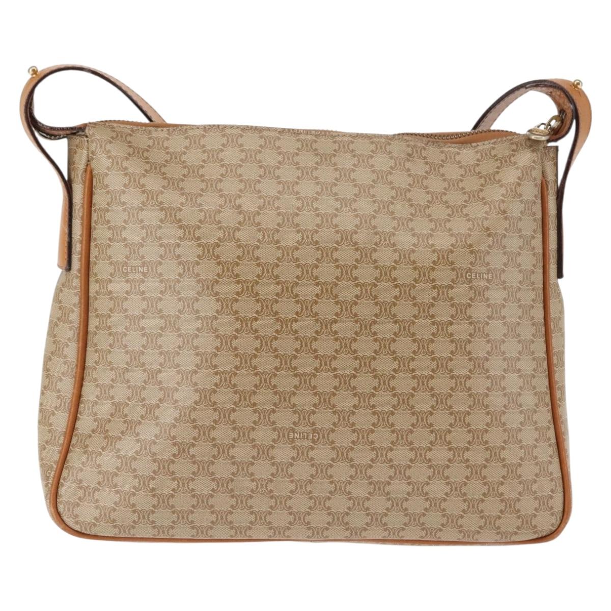 CELINE Macadam Canvas Shoulder Bag PVC Beige Gold Auth 145149