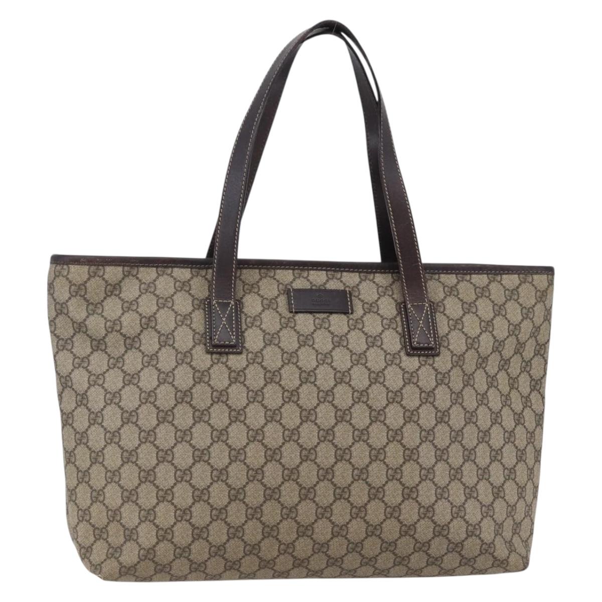 GUCCI GG Supreme Tote Bag PVC Beige Silver 211137 Auth 145157