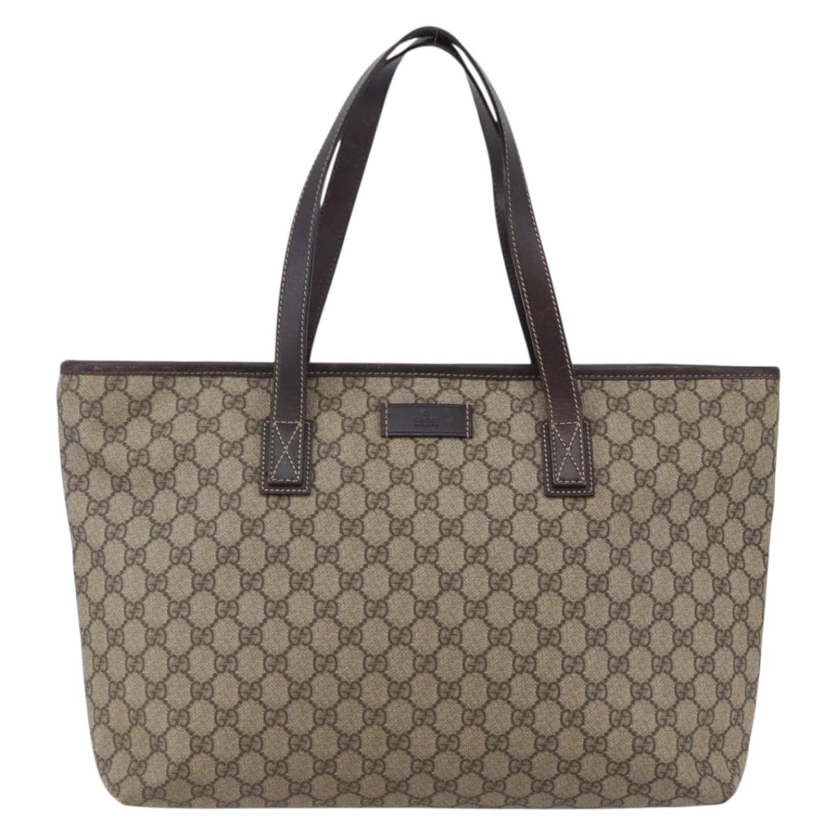 GUCCI GG Supreme Tote Bag PVC Beige Silver 211137 Auth 145157