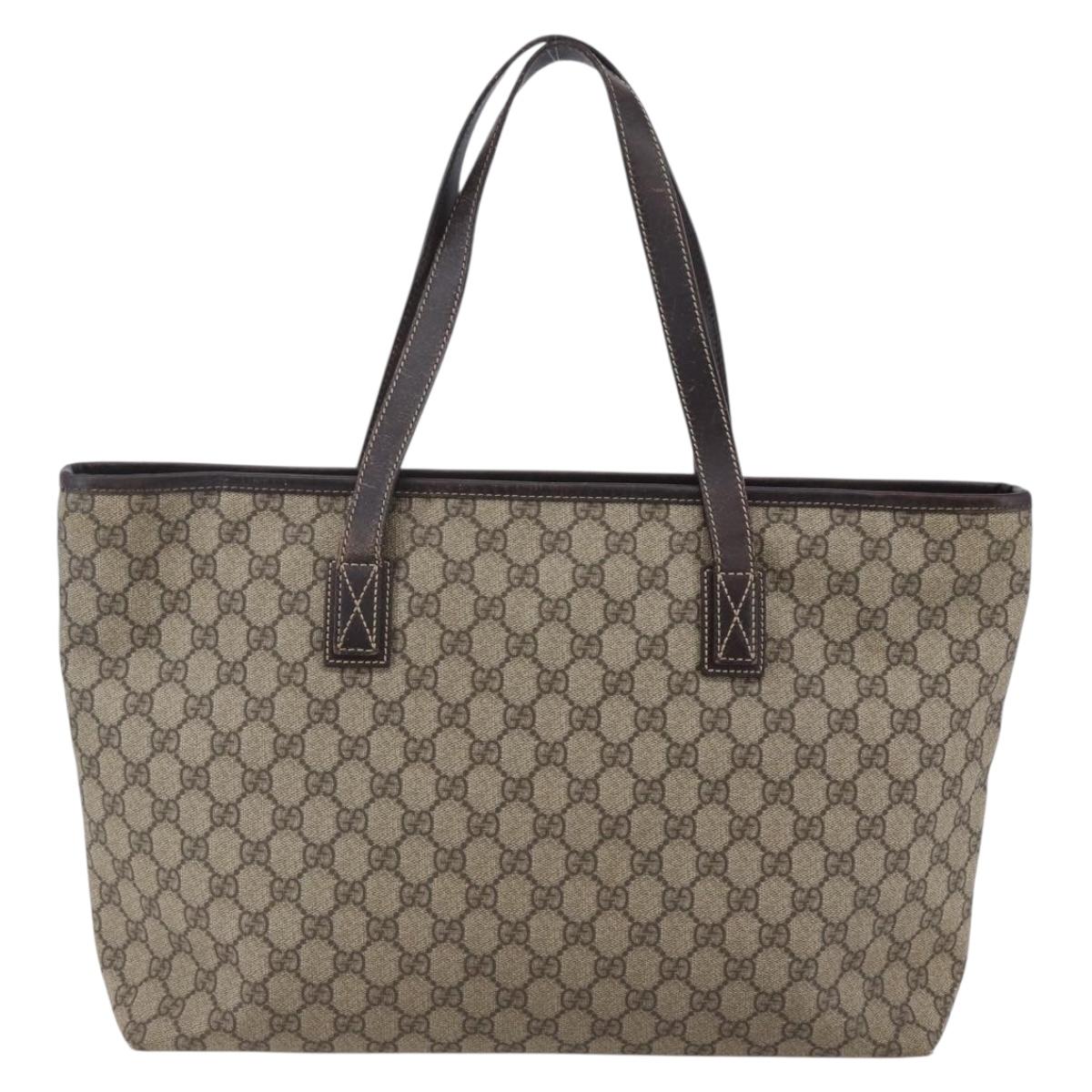 GUCCI GG Supreme Tote Bag PVC Beige Silver 211137 Auth 145157