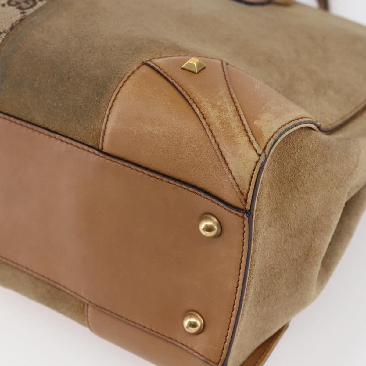 GUCCI GG Canvas Tote Bag Suede Beige Gold 120897 Auth 145158