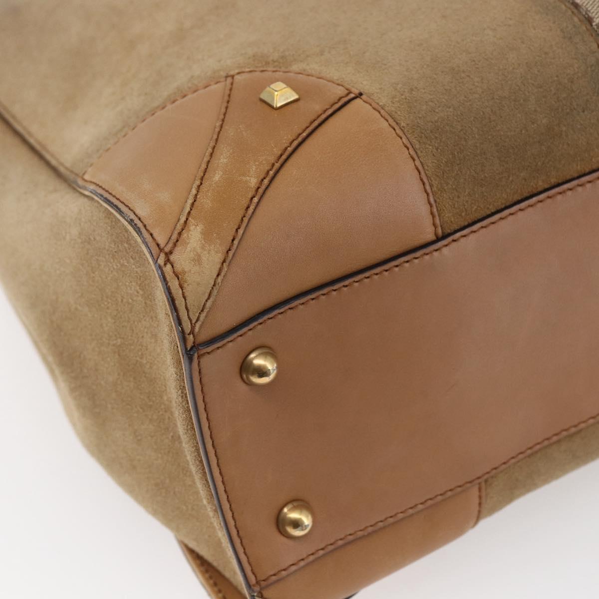 GUCCI GG Canvas Tote Bag Suede Beige Gold 120897 Auth 145158
