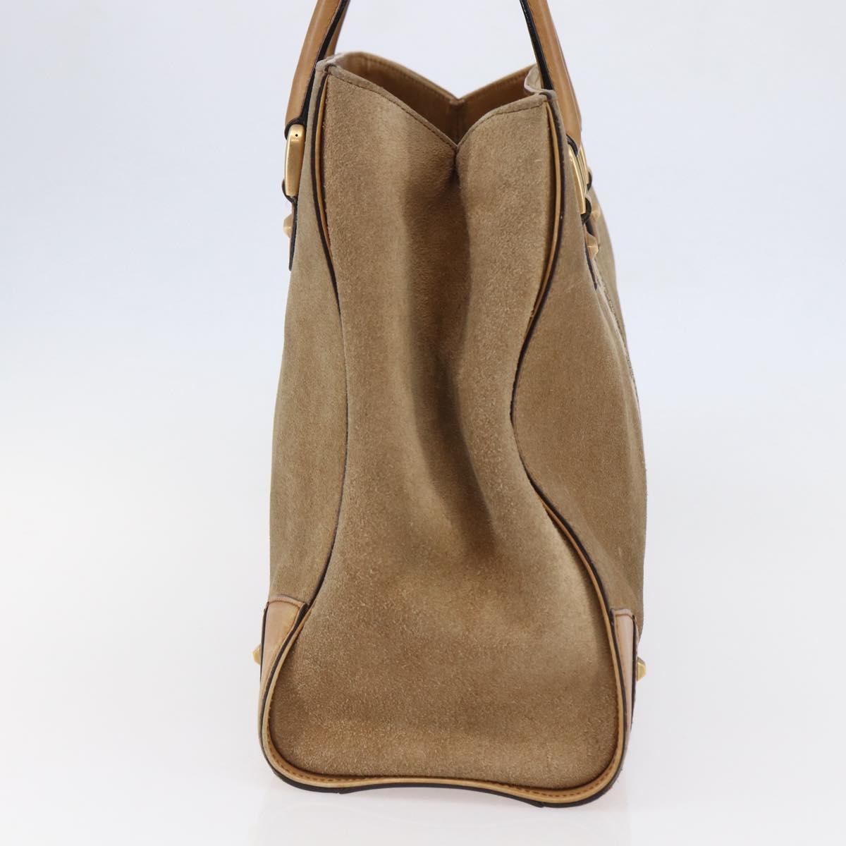 GUCCI GG Canvas Tote Bag Suede Beige Gold 120897 Auth 145158