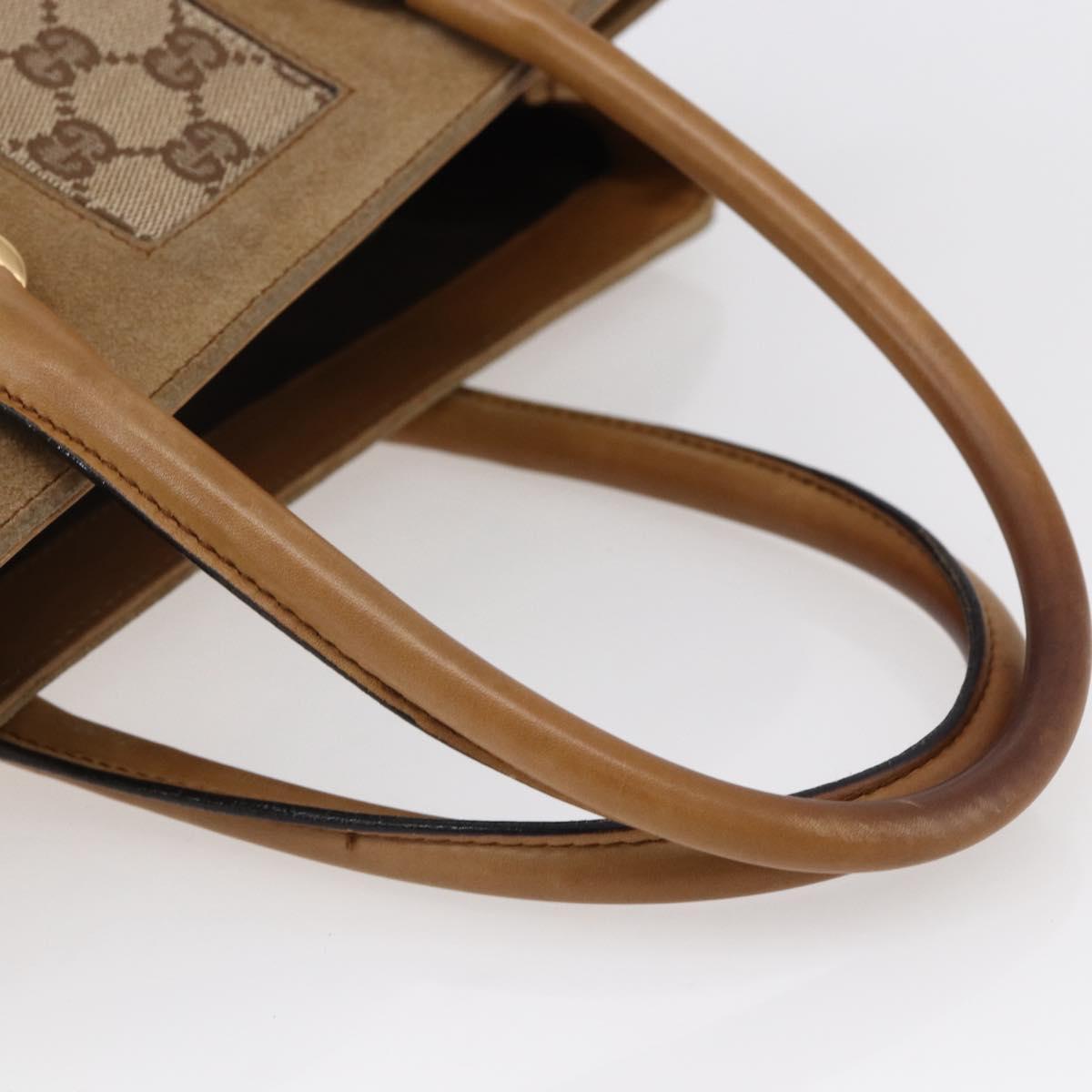 GUCCI GG Canvas Tote Bag Suede Beige Gold 120897 Auth 145158