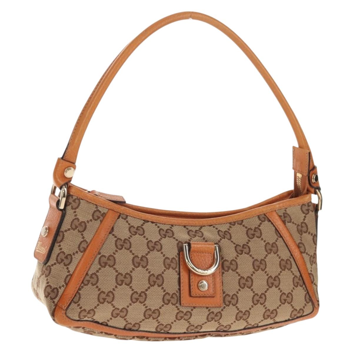 GUCCI GG Canvas Abbey Shoulder Bag Beige Gold Auth 145159V