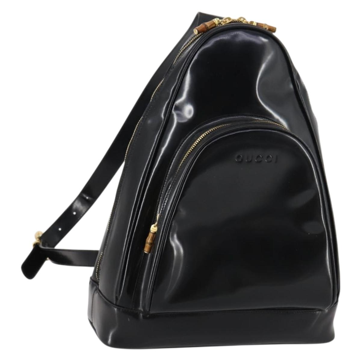 GUCCI Bamboo Body Bag Patent leather Black Gold 003 3444 0027 Auth 145161