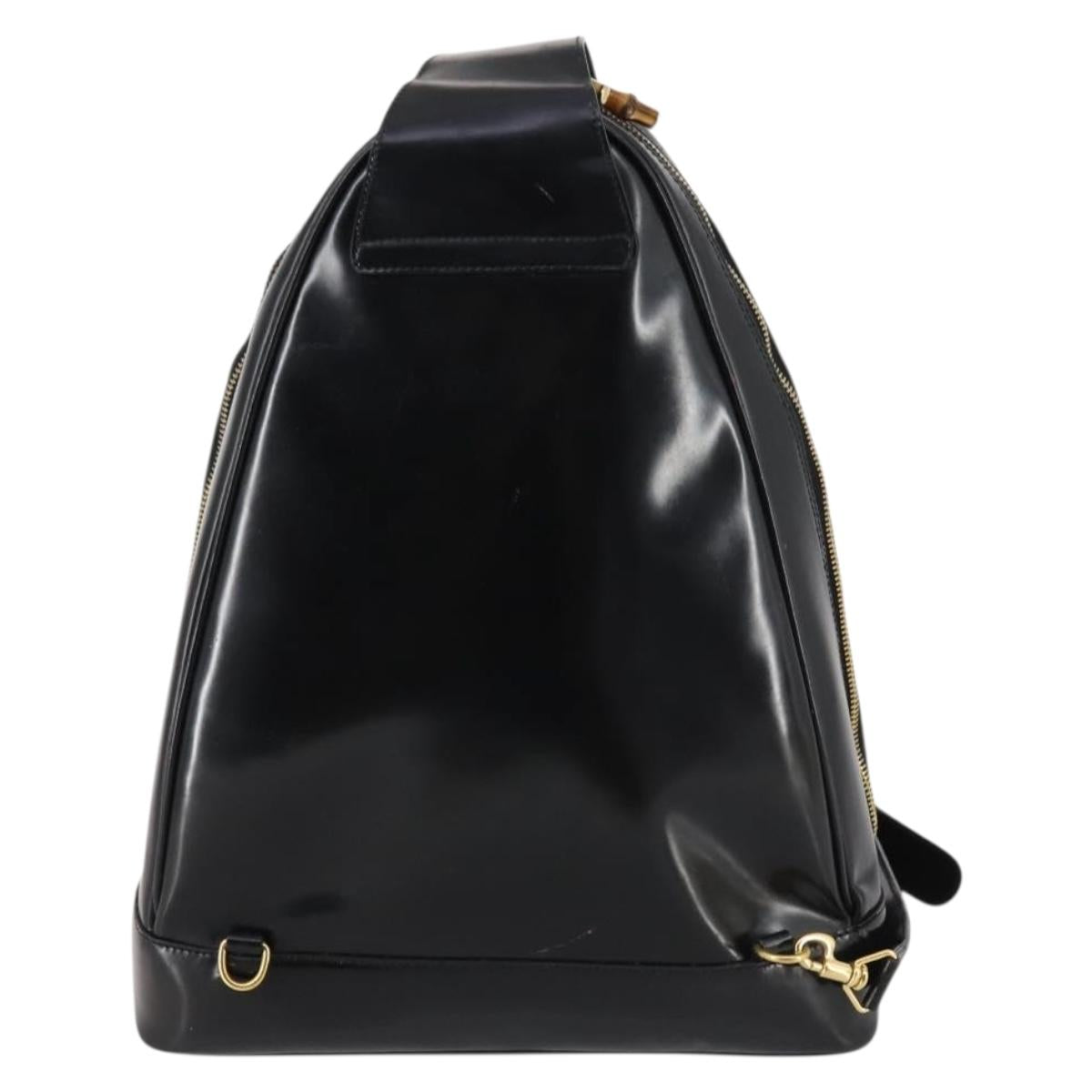 GUCCI Bamboo Body Bag Patent leather Black Gold 003 3444 0027 Auth 145161