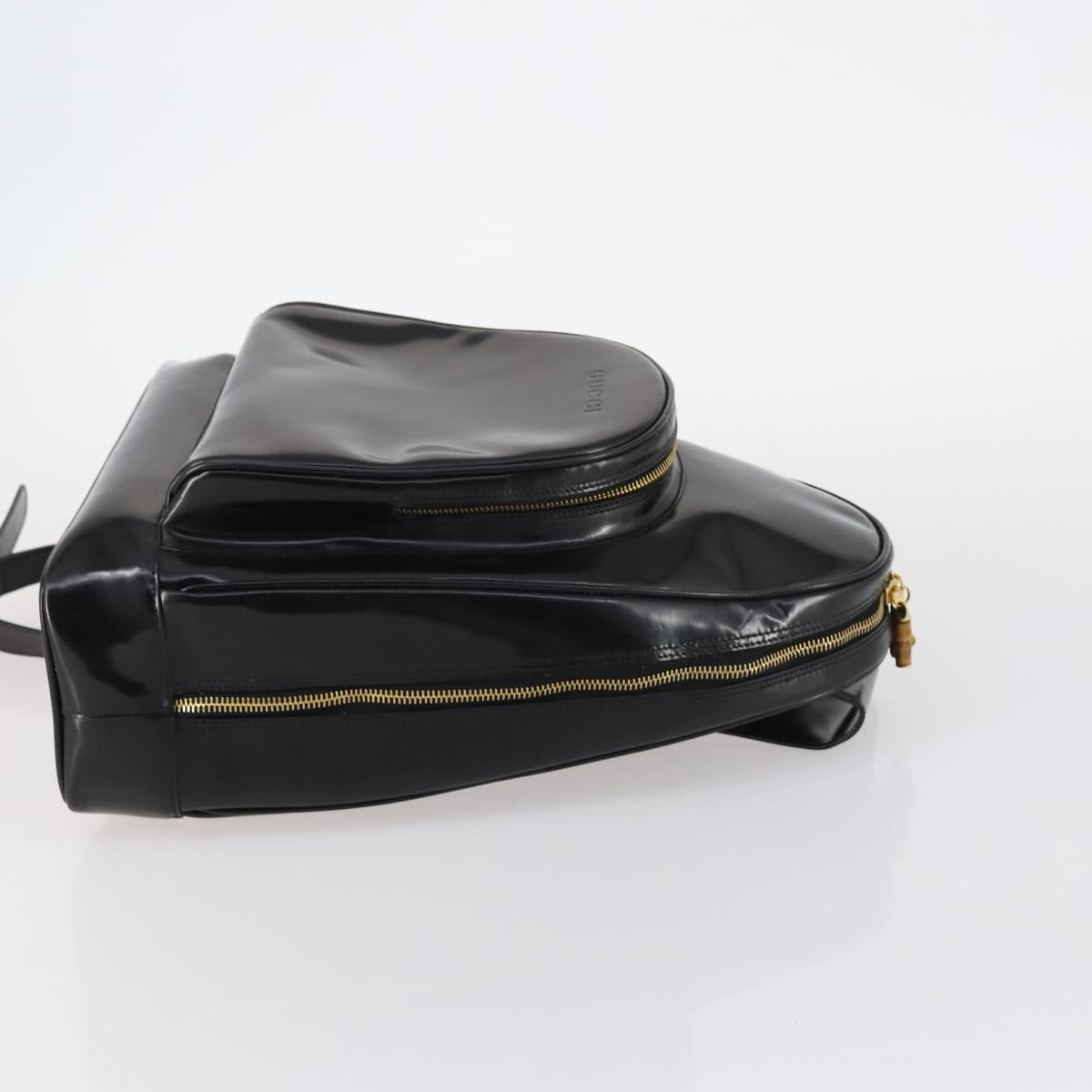 GUCCI Bamboo Body Bag Patent leather Black Gold 003 3444 0027 Auth 145161