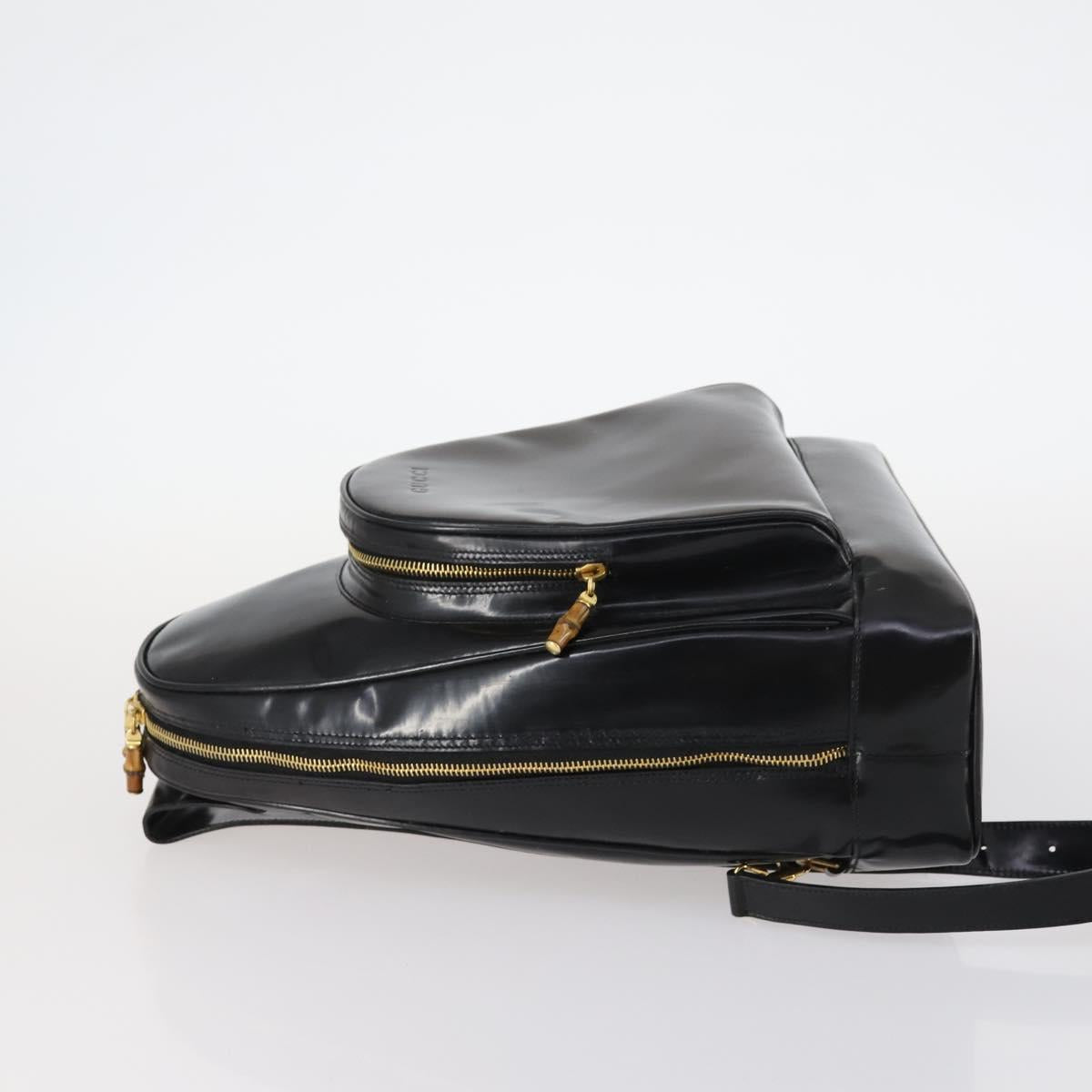 GUCCI Bamboo Body Bag Patent leather Black Gold 003 3444 0027 Auth 145161