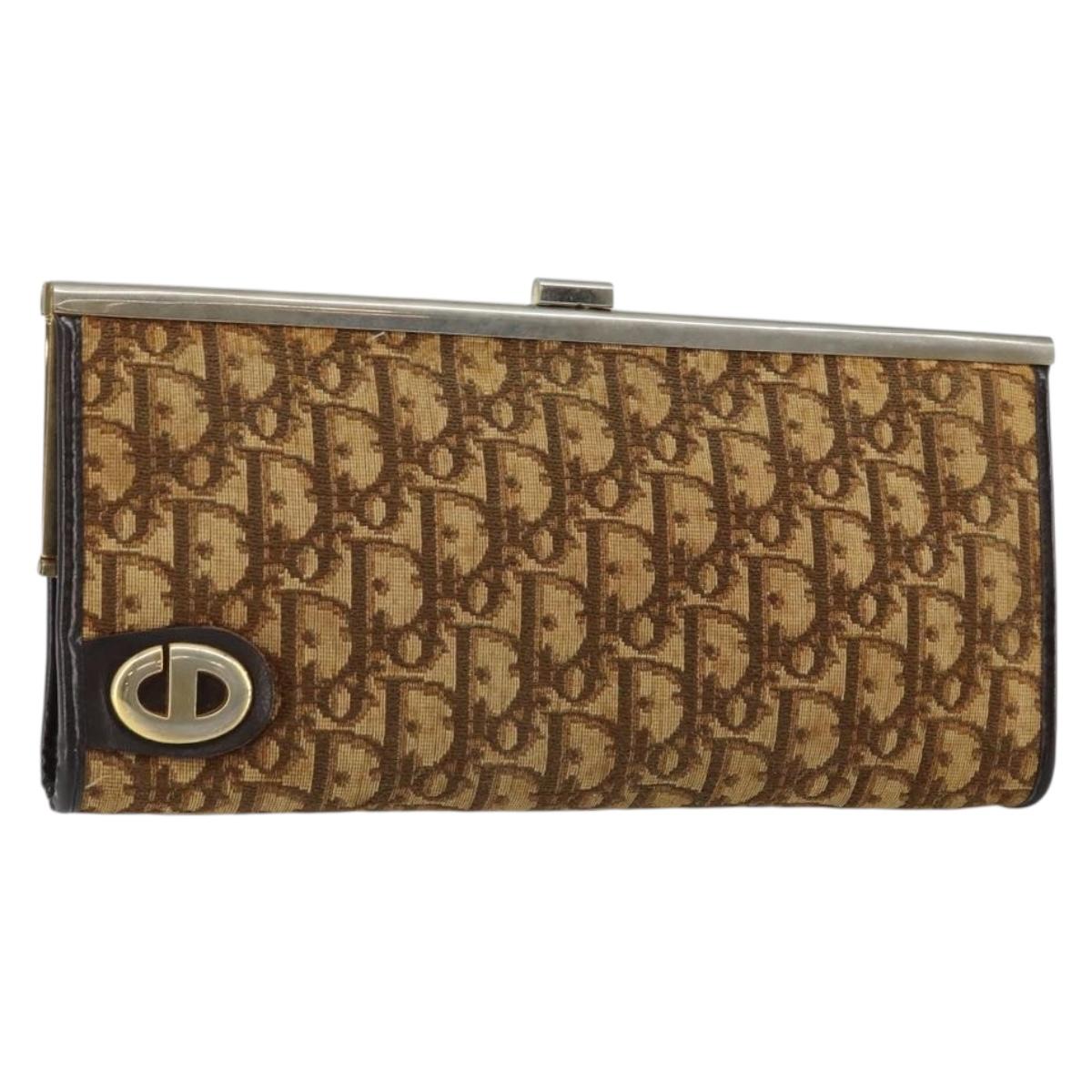 Christian Dior Trotter Canvas Clutch Bag Brown Gold Auth 145163