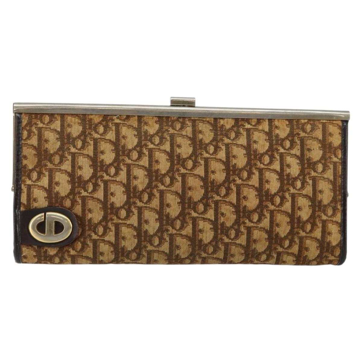 Christian Dior Trotter Canvas Clutch Bag Brown Gold Auth 145163