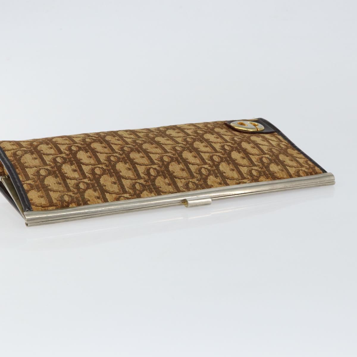 Christian Dior Trotter Canvas Clutch Bag Brown Gold Auth 145163