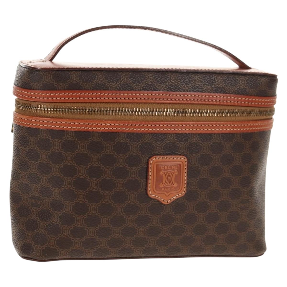 CELINE Macadam Canvas Hand Bag PVC Leather Brown Gold Auth 145189V