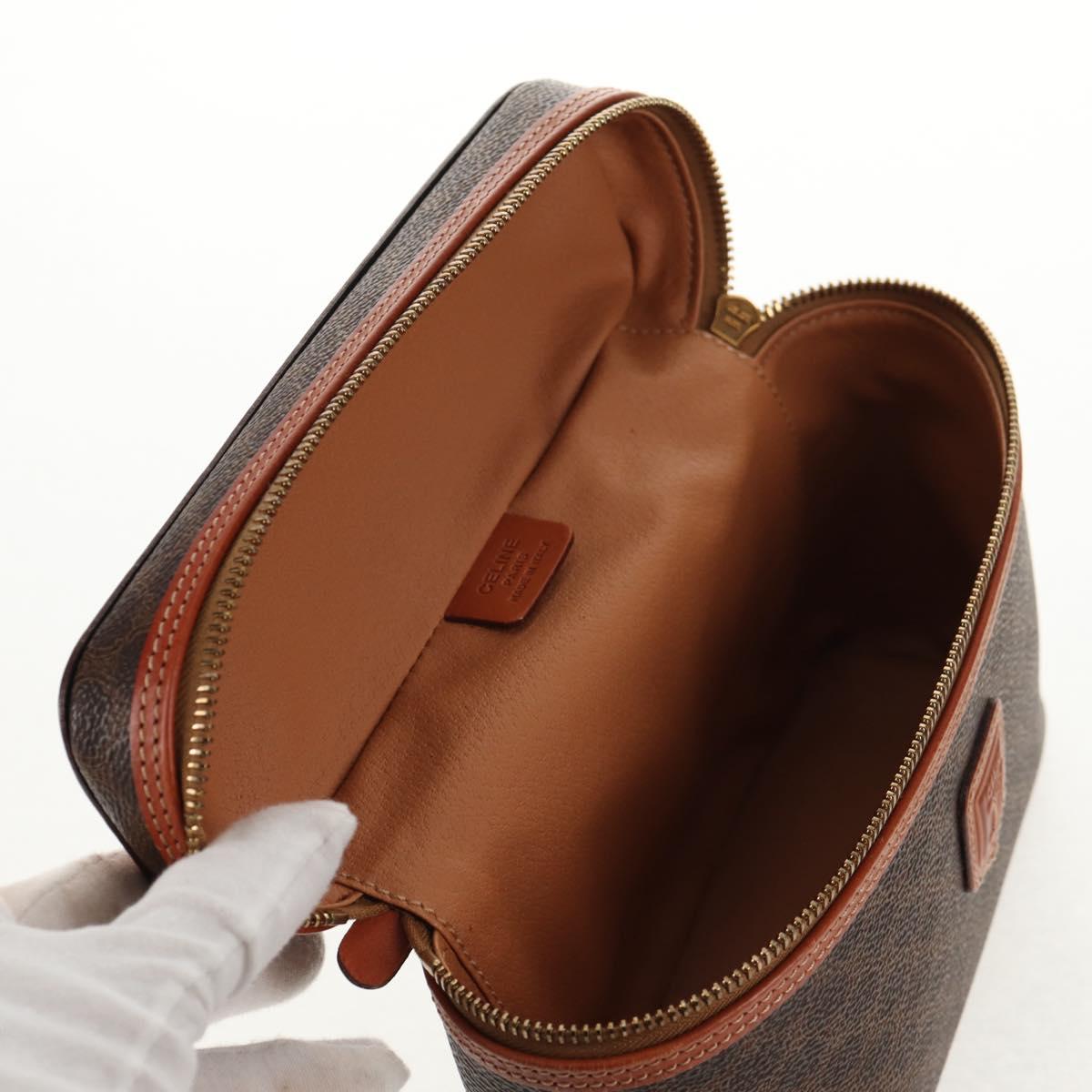 CELINE Macadam Canvas Hand Bag PVC Leather Brown Gold Auth 145189V