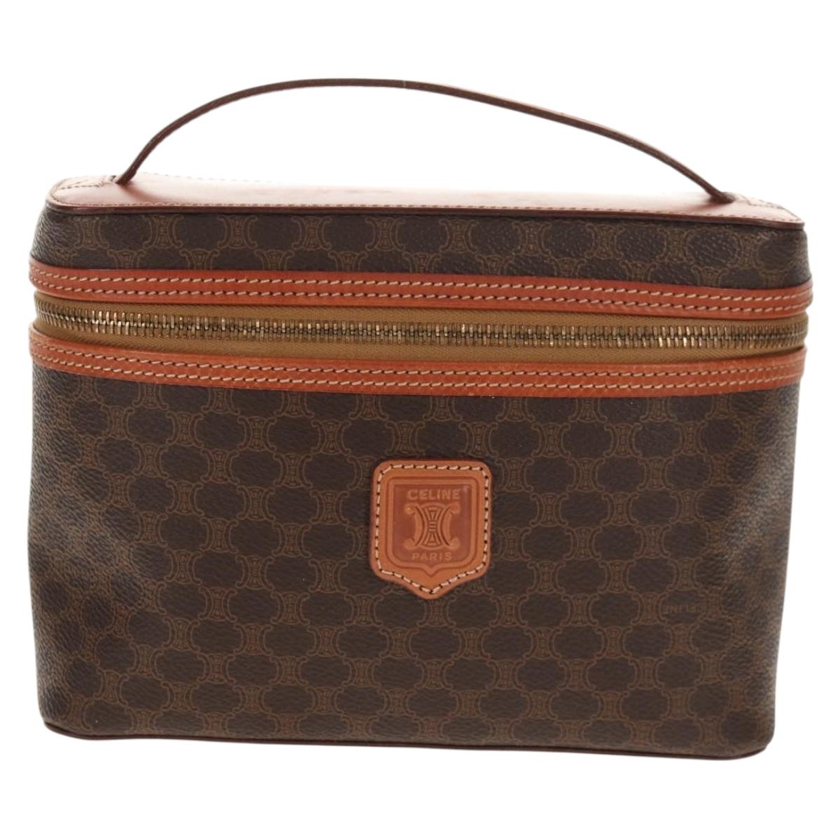 CELINE Macadam Canvas Hand Bag PVC Leather Brown Gold Auth 145189V