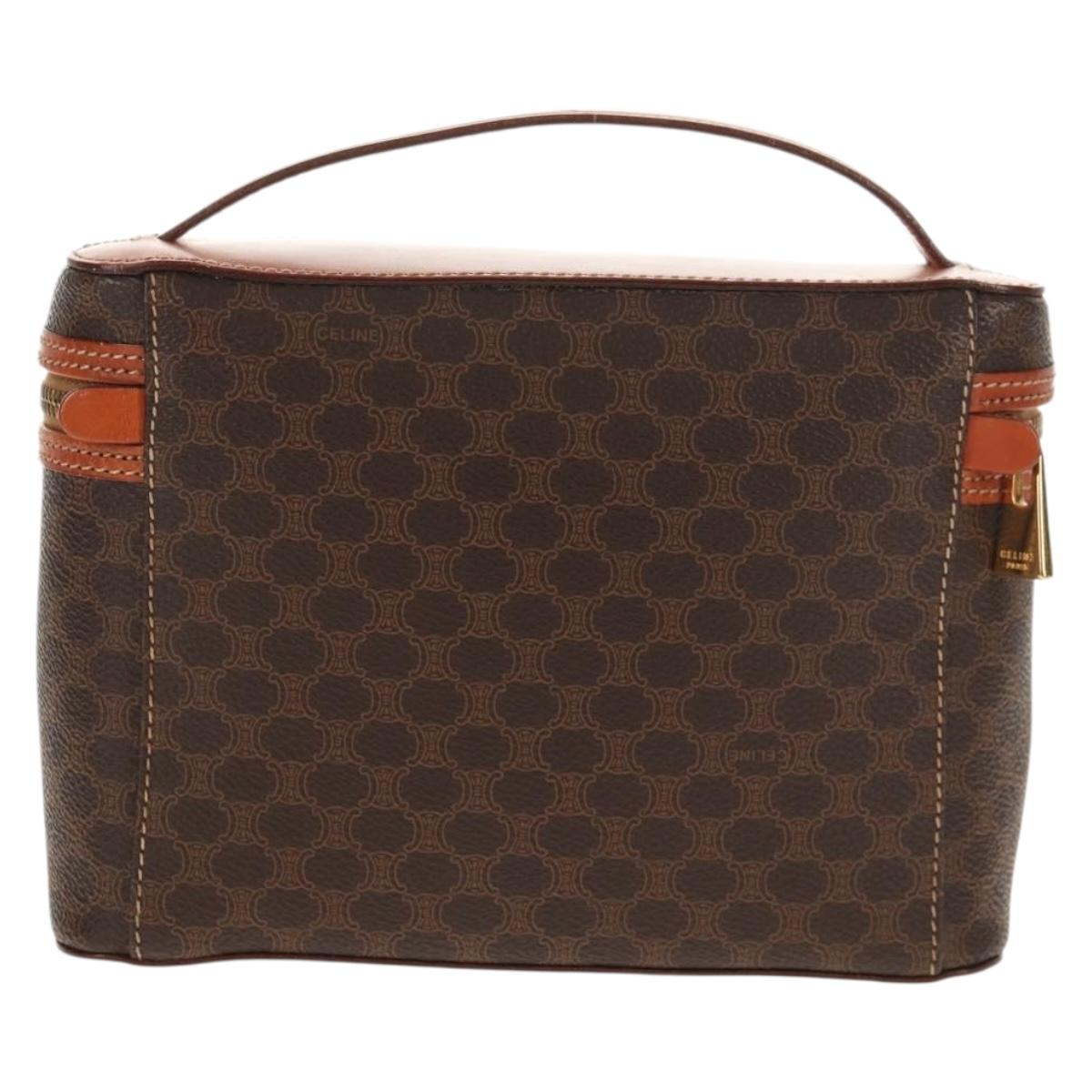 CELINE Macadam Canvas Hand Bag PVC Leather Brown Gold Auth 145189V