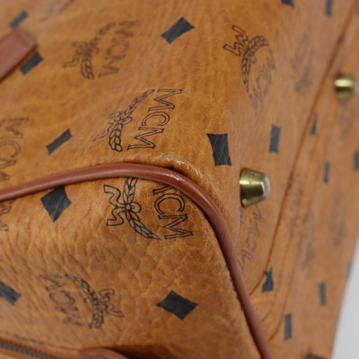 MCM Logogram Vicetos Boston Bag PVC Leather Brown Gold Auth 145190