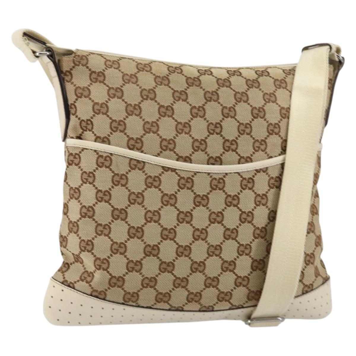 GUCCI GG Canvas Shoulder Bag Beige Silver 145857 Auth 145193