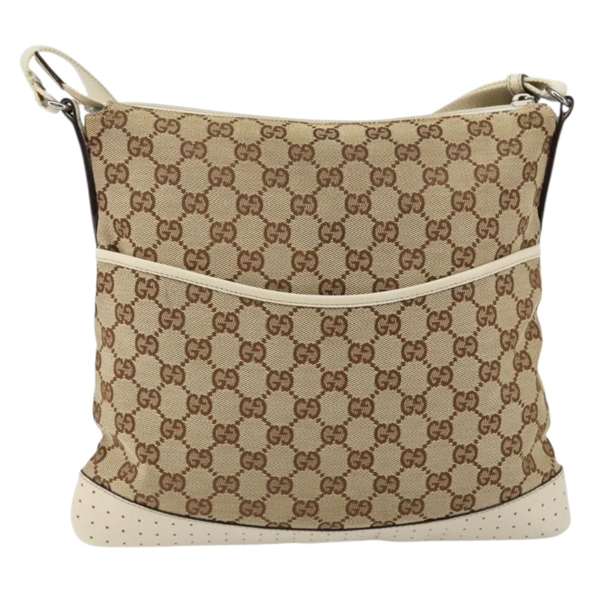 GUCCI GG Canvas Shoulder Bag Beige Silver 145857 Auth 145193