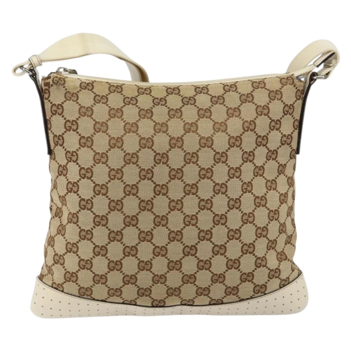 GUCCI GG Canvas Shoulder Bag Beige Silver 145857 Auth 145193