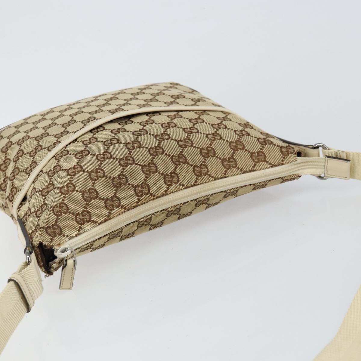 GUCCI GG Canvas Shoulder Bag Beige Silver 145857 Auth 145193