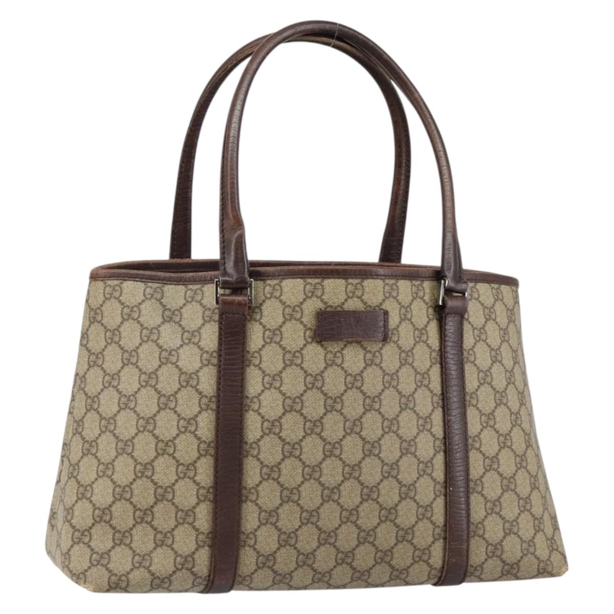 GUCCI GG Supreme Tote Bag PVC Beige Silver 114595 Auth 145194