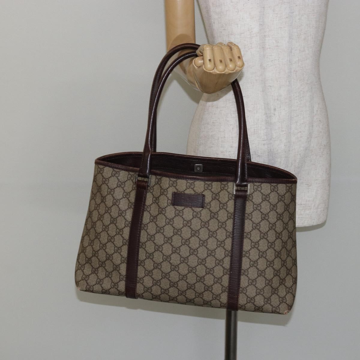 GUCCI GG Supreme Tote Bag PVC Beige Silver 114595 Auth 145194