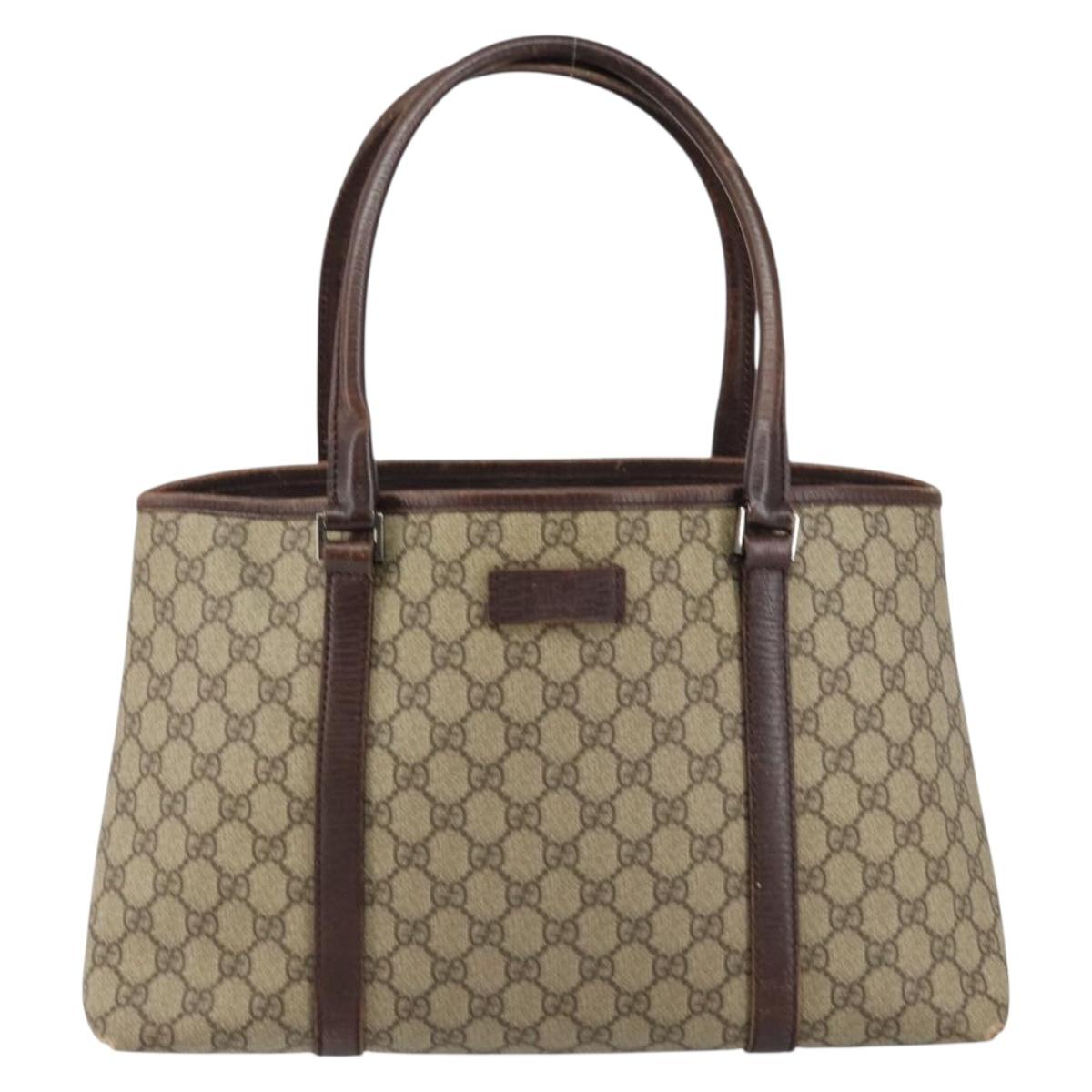 GUCCI GG Supreme Tote Bag PVC Beige Silver 114595 Auth 145194