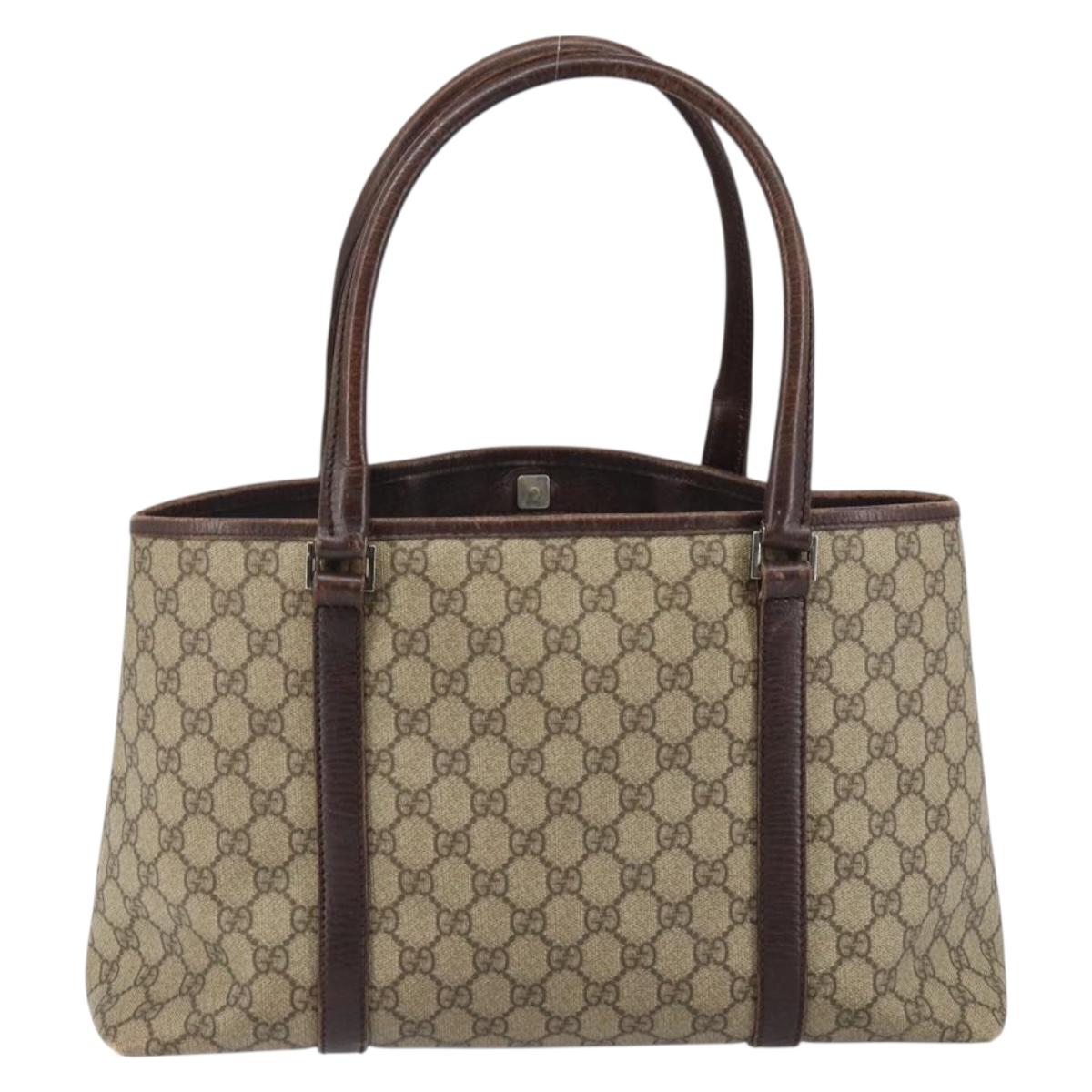 GUCCI GG Supreme Tote Bag PVC Beige Silver 114595 Auth 145194