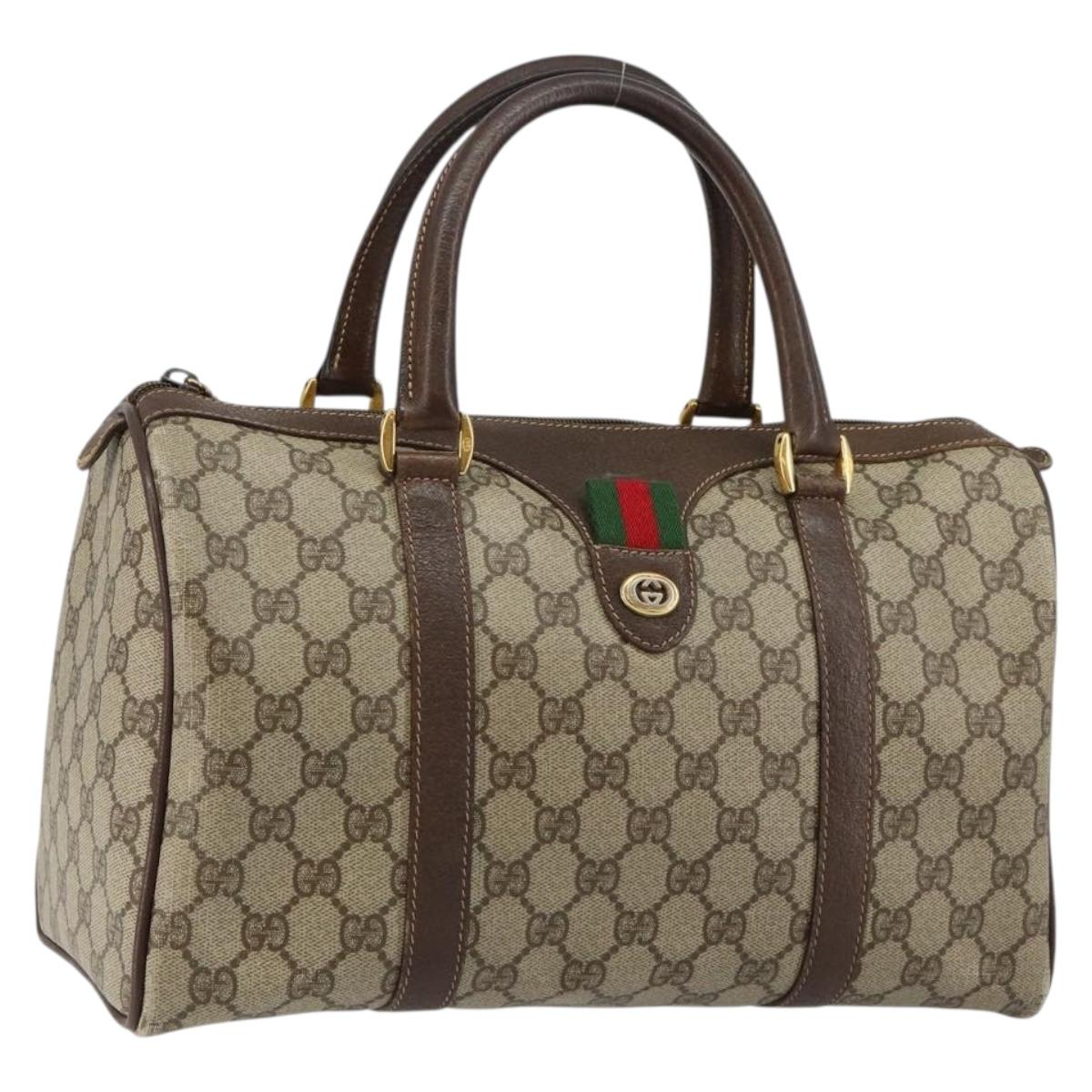 GUCCI GG Supreme Web Sherry Line Boston Bag PVC Beige Gold 40 02 007 Auth 145195
