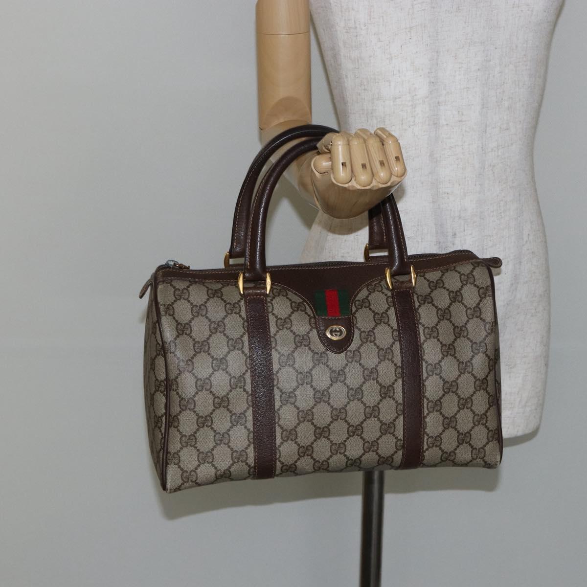 GUCCI GG Supreme Web Sherry Line Boston Bag PVC Beige Gold 40 02 007 Auth 145195