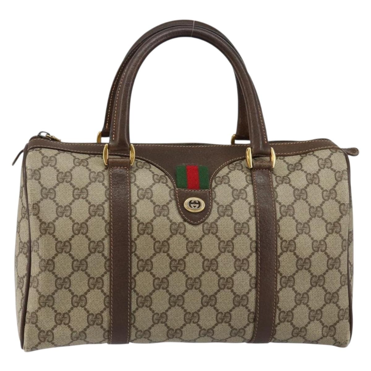 GUCCI GG Supreme Web Sherry Line Boston Bag PVC Beige Gold 40 02 007 Auth 145195