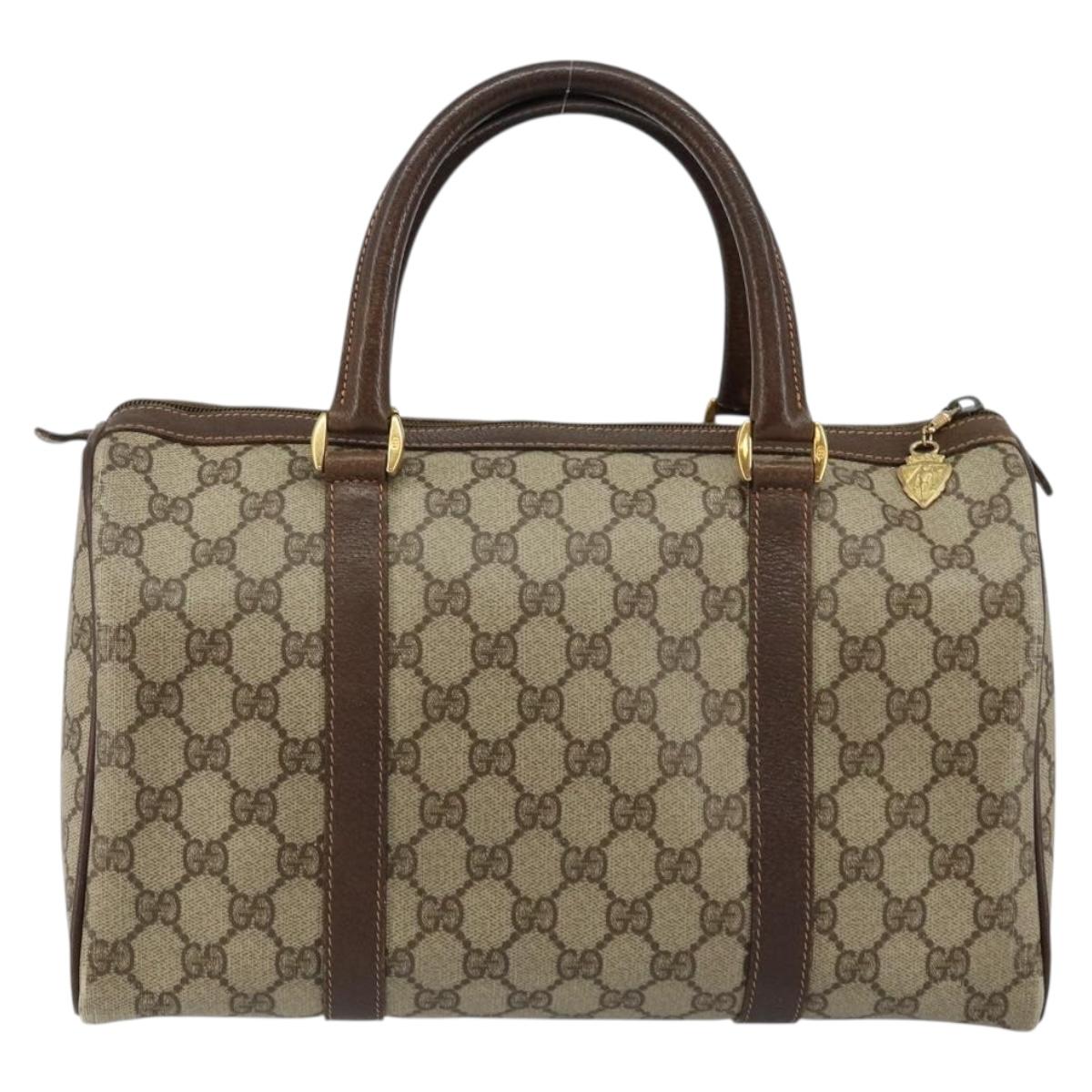 GUCCI GG Supreme Web Sherry Line Boston Bag PVC Beige Gold 40 02 007 Auth 145195