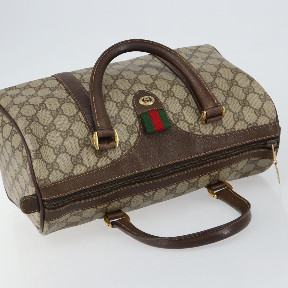 GUCCI GG Supreme Web Sherry Line Boston Bag PVC Beige Gold 40 02 007 Auth 145195